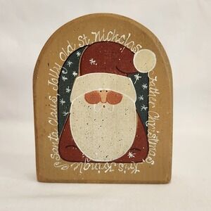 Knotts in Wood Signed Folk Art Christmas Santa Shelf Sitter 6"x5"  Vintage 1997‎